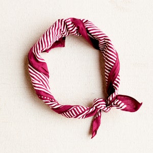 Hand Screen Printed Bandana, Striped Bandana for Men and Women, Striped Cotton Scarf, Red Wine Color, Practical Gift, Square Cotton Scarf