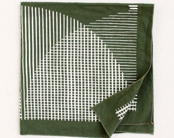 Olive Green Bandana, Abstract Hill Print, Hiking Accessory, Bandanas for Women and Men, Chef Gift, 100% Cotton, Made in USA, Op Art Scarf