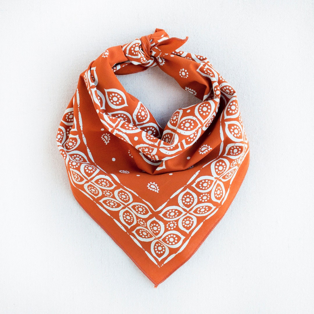 Marmalade Orange Bandana, Paisley Print, 100 % Cotton and Made in