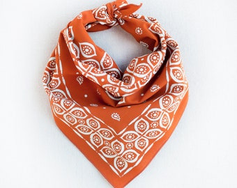 Marmalade Orange Bandana, Paisley Print, 100 % Cotton and Made in USA, Chef Accessory, Bandanas for Women and Men, Gift for Hiker, Eye Print