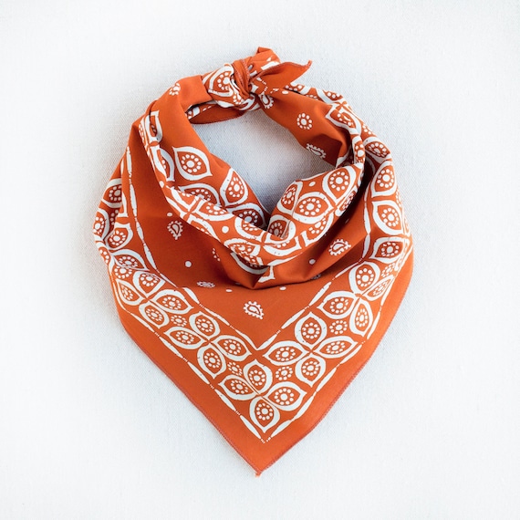 Marmalade Orange Bandana, Paisley Print, 100 % Cotton and Made in