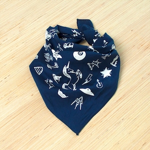 Hand Printed Navy Bandana, Big Fun Design, Gift for Gardener, Bandanas for Women, Bandanas for Men, Cotton Scarf, Great Gift, Made in USA