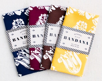 Bandanas for Women, Floral Bandana, Hand Printed, Set of Four, 100% Cotton, Made in USA, Bandannas for Men, Warm Colors, Flower Farmer Gift