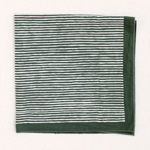 Hand Screen Printed Bandana, Striped Bandana for Men and Women, Striped Cotton Scarf, Olive Green Color, Practical Gift, Square Cotton Scarf