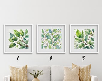 Green Leaf Print Set: Minimalist Botanical Wall Art (Digital Download)