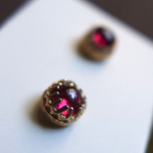 Red Garnet Stud Earrings, Round High Domed 5mm Cabochon Gold Filled Red Stone Earrings, Fall Autumn Stud Earrings