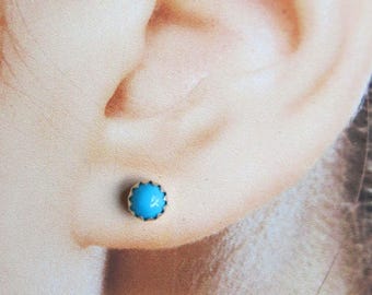 Turquoise Sterling Silver Stud Post Earrings, 4mm Aqua Blue December Birthstone Jewelry