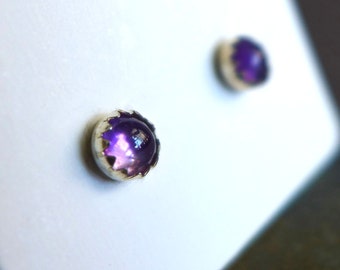 4mm Amethyst Sterling Silver Stud Earrings, Round Purple Gemstone Earrings, Unisex Stud Earrings Men Women Teens, February Birthstone