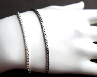 Sterling Silver Franco Chain Bracelet 8 Inches Long, Unisex Bright or Oxidized Silver, Minimalist