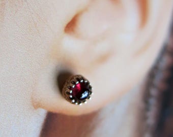 5mm Garnet Gold Filled Stud Post Earrings, January Birthstone