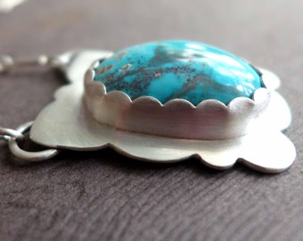 Turquoise Sterling Silver Necklace, Artisan Gemstone Pendant