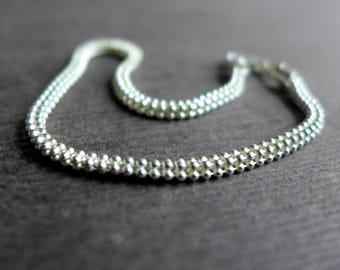 Slinky Bright Sterling Silver 4 Strand Textured Bead Minimalist Bracelet, 7 Inches Long. Pretty Gift for Her