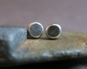 Sterling Silver Pebble Stud Earrings, Recycled Silver Unisex Stud Elemental Minimalist Posts
