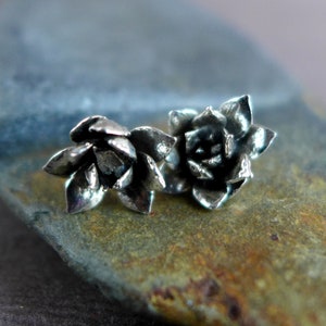 Tiny Sterling Silver and Bronze Succulent Earrings, Hen Chick Plant Earrings, Botanical Earrings, Succulent Jewelry, Gift for Gardener