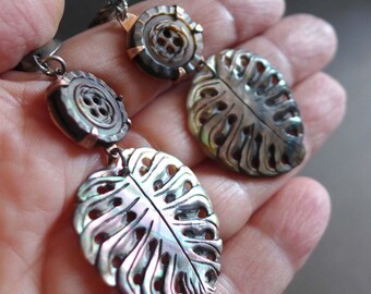 MOP Monstera Leaf Plant Lover Botanical Earrings, Gift for Gardener