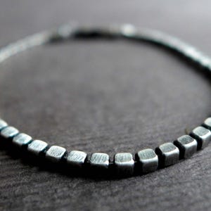 Unisex Sterling Oxidized Silver Cube Chain Bracelet, Size Large 8 Inch Men Women Slinky Silver Bracelet, Geometric Square Cube Bracelet