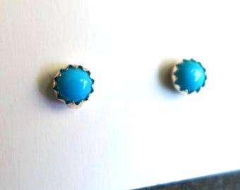 4mm Turquoise Sterling Silver Stud Post Earrings, December Birthstone