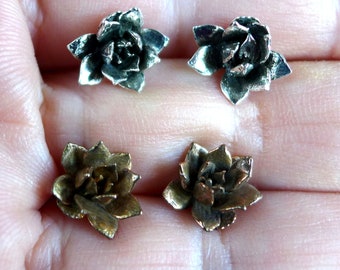Tiny Sterling Silver and Bronze Succulent Earrings, Hen Chick Plant Earrings, Botanical Earrings, Succulent Jewelry, Gift for Gardener