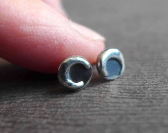 Sterling Silver Sliver Moon Celestial Stud Earrings, Elemental Minimalist Posts
