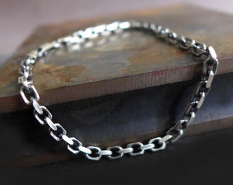 7 Inch Unisex Sterling Oxidized Gunmetal Diamond Cut Cable Chain Bracelet