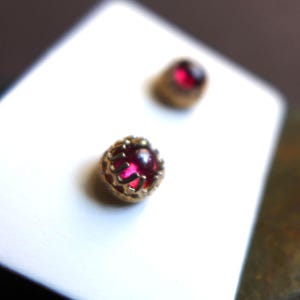 Red Garnet Stud Earrings, Round High Domed 5mm Cabochon Gold Filled Red Stone Earrings, Fall Autumn Stud Earrings