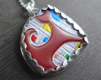 Mixed Metal Pink Cat Necklace, Mid Century Style Retro Vintage Glass Button Cat Pendant, Cat Lover Gift