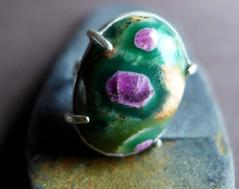 Ruby in Zoisite Ring, Artisan Ring, Green Purple Gemstone Ring, Statement Ring, One of a Kind Gemstone Ring, Zoisite Sterling Silver Ring