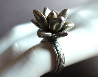 Succulent Statement Ring, Large Sterling Silver or Bronze Botanical Flower Ring, Succulent Lover Plant Ring, Gift for Gardener, Plant Lover