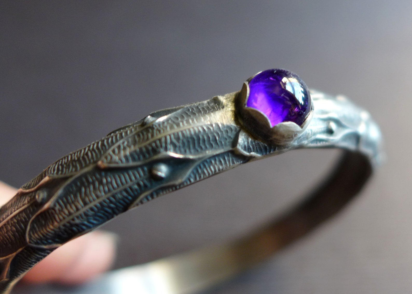 Gothic Sterling Silver Bangle Bracelet, Oxidized Floral Witchy Textured ...