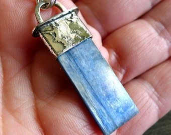 Raw Blue Kyanite Necklace, Kyanite Necklace Sterling Silver, Blue Gemstone Pendant