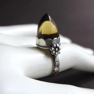 Bullet Gemstone Ring, Beer Bottle Quartz Ring, Artisan Size 6.75  Gemstone Ring, Gothic Style Sterling Silver Bullet Ring, Bullet Stone Ring