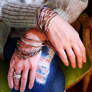 Textured Twig Thin Cuff Bracelet, Sterling Silver Stackable Twig Bracelet, Wedding Twig Artisan Bracelet, Winter Branch Jewelry image 4