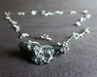 Sikhote Alin Russian Meteorite Artisan Necklace, Space Rock Necklace, Sterling Brutalist Meteorite Necklace Pendant, Rare Meteorite Jewelry