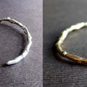 Textured Twig Thin Cuff Bracelet, Sterling Silver Stackable Twig Bracelet, Wedding Twig Artisan Bracelet, Winter Branch Jewelry image 3