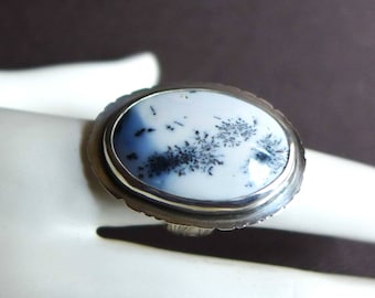 Dendritic Agate Opal Winter Landscape Statement Ring Size 6.75 Ring