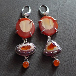 Carnelian Mexican Fire Opal Sterling Silver Earrings, Statement Orange Fire Gemstone Earrings, Creamsicle Carnelian Earrings, Gift for Her