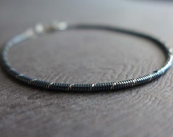Oxidized Sterling Silver Diamond Cut Snake Bracelet -  7 Inches - Minimalist Unisex