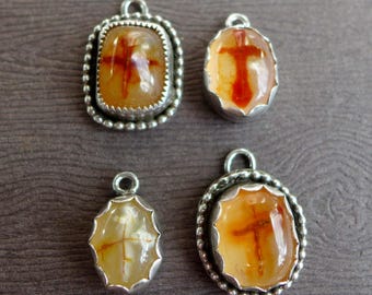 Cross Agate Jerusalem Stone Gemstone Pendants, Religious Catholic Christian Easter Charms Pendants for Necklaces