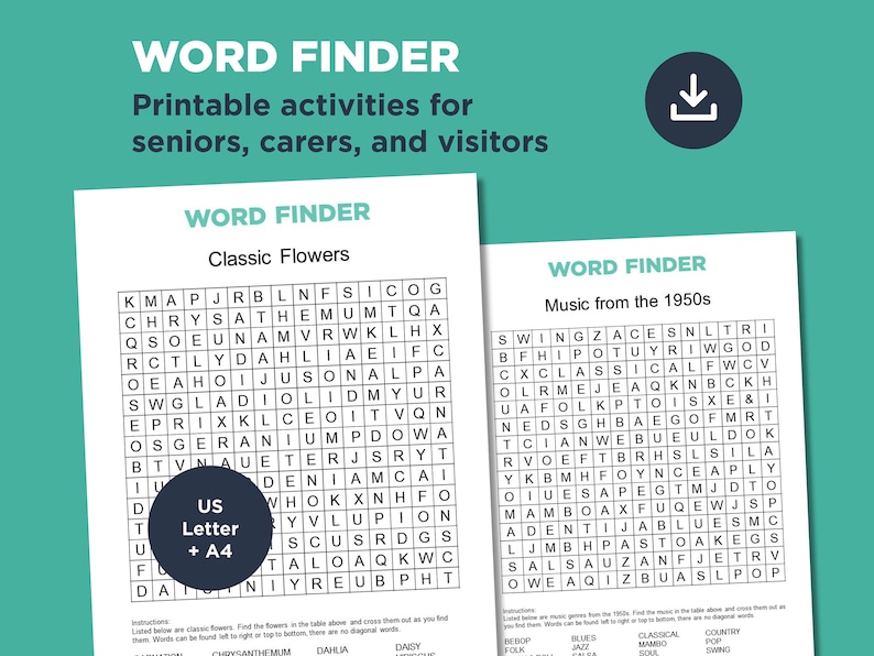 Dementia Word Finder: Brain Games for Seniors (digital Download) - Etsy