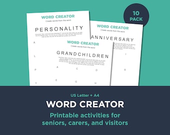 Dementia Word Creator Activity: Word Games for Seniors and Visitors (Digital Download)