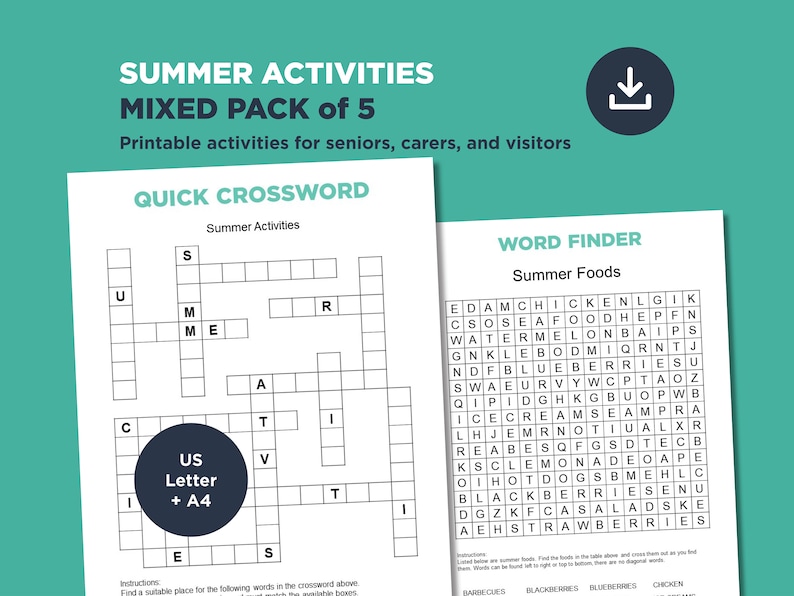 Summer Activities for Seniors: Dementia Games, Puzzles (digital