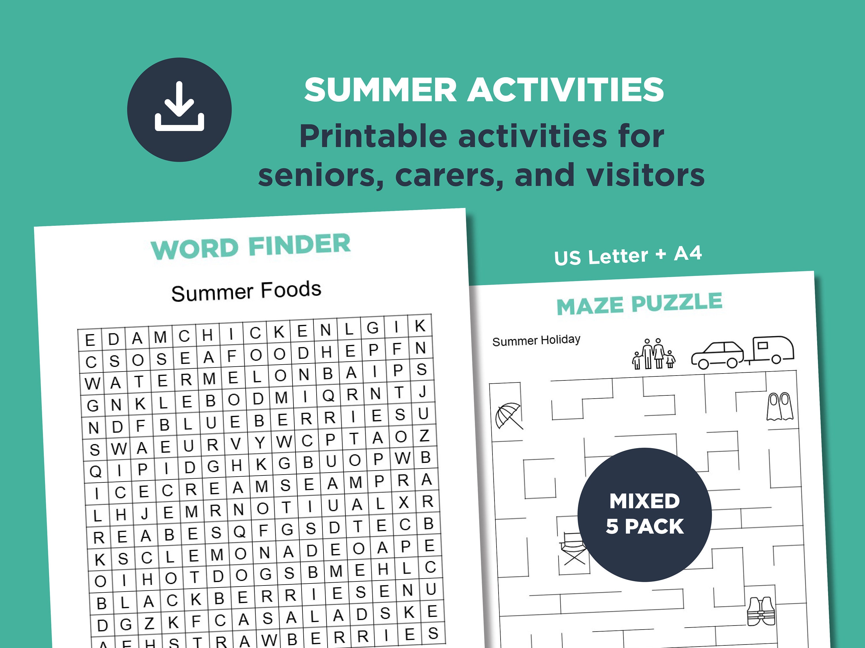 Summer Activities for Seniors: Dementia Games, Puzzles (digital