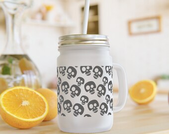 Cool Skull bebiendo Jar / Frosted Mason Jar / Drinkware Essential / Regalo para amigos