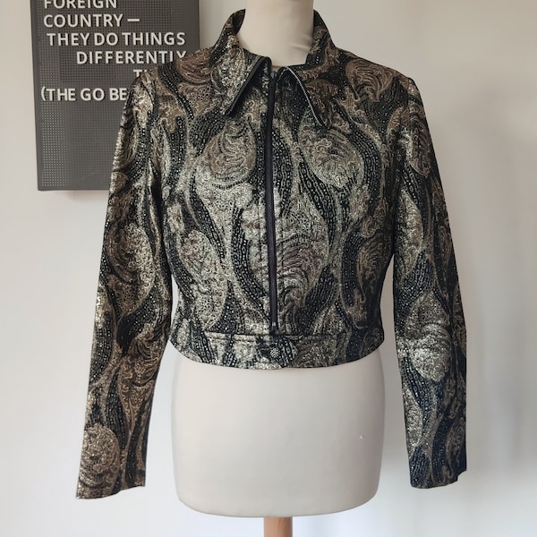 VINTAGE 1960s designer Janice Wainwright for Simon Massey gold lurex cropped jacket / Swinging London 1930s elegance S M Made in England