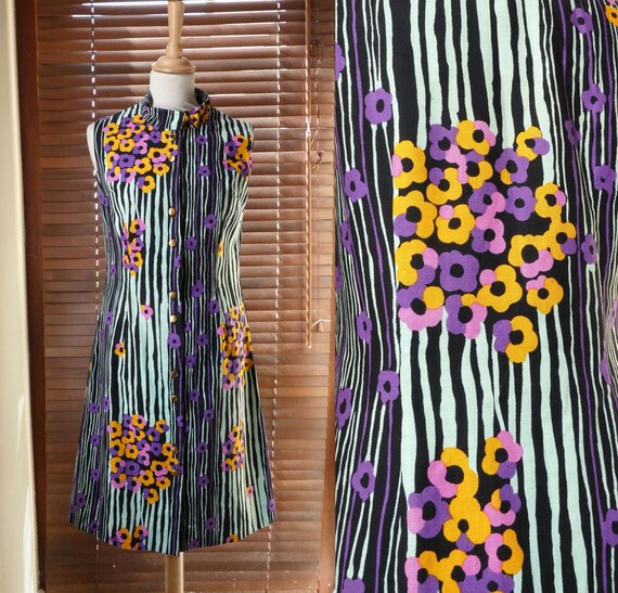 VINTAGE 1970s graphic floral shift dress by Elizab