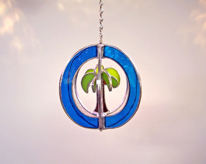 Tropical Palm Tree Stained Glass Suncatcher Whirl Etsy