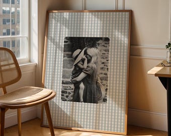 Gingham Custom Photo Print Gift Choose your photo Black and white wall art Pastel Checkered cottagecore country kitchen print home decor