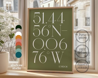 Personalised Deco Coordinates Print Colourful Custom Engagement Location Wedding gift, Unique New Home Gifts, First Anniversary Wall Art