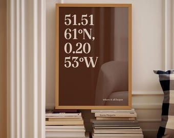 Personalised Coordinates Location Print, Custom Minimalist Wedding gift Engagement, Unique New Home Gifts, First Anniversary Where we met