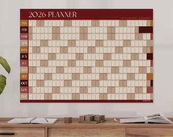 2026 Wall Planner A2 Calendar Large Yearly Monthly Calendar Burgundy Daily Planner Family Gift for Christmas Travel Planner Minimalist Desk